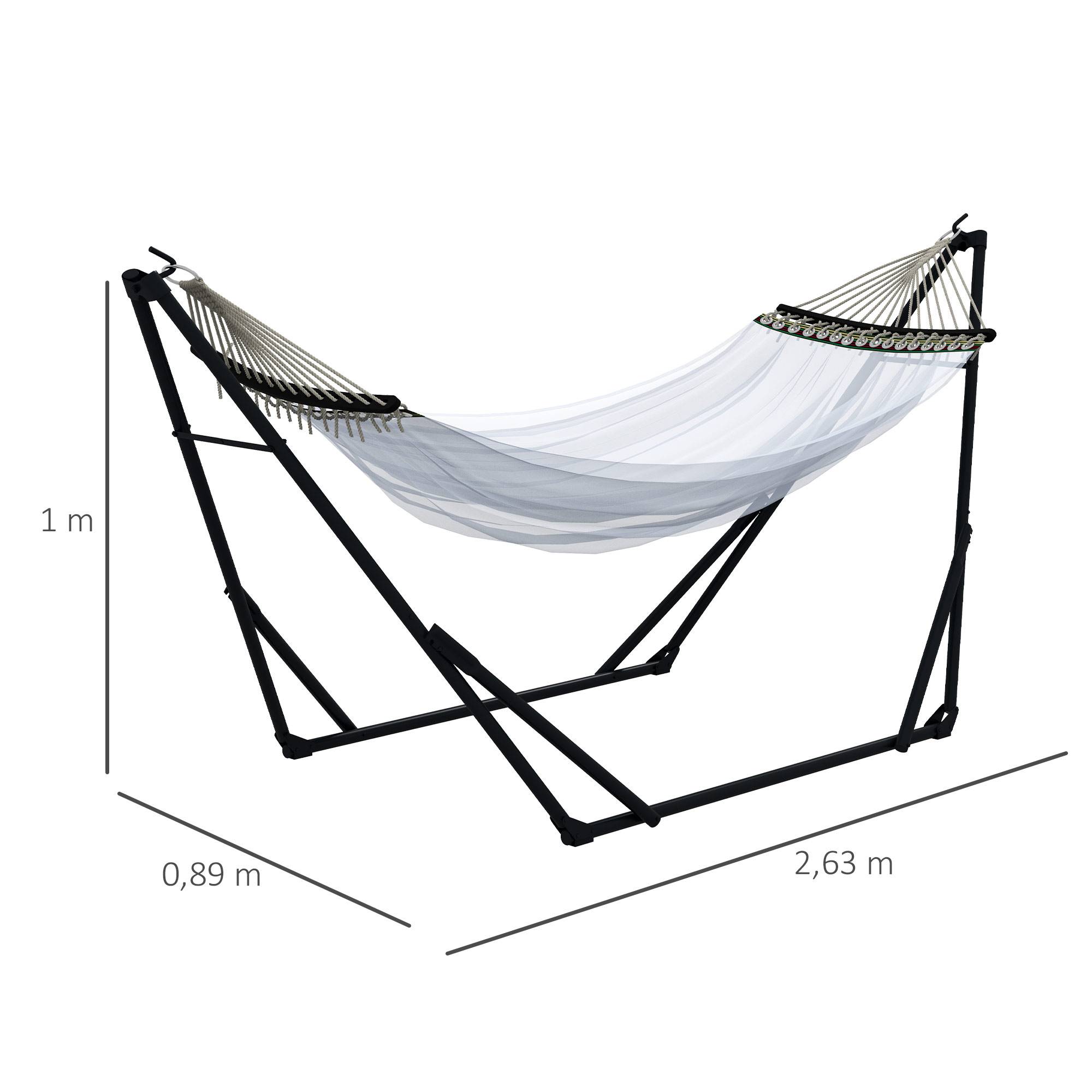 Support hamac 2-en-1 métal extérieur avec toile nylon pliable 263x89cm blanc - ComfortXL Outdoor Living - Image 5