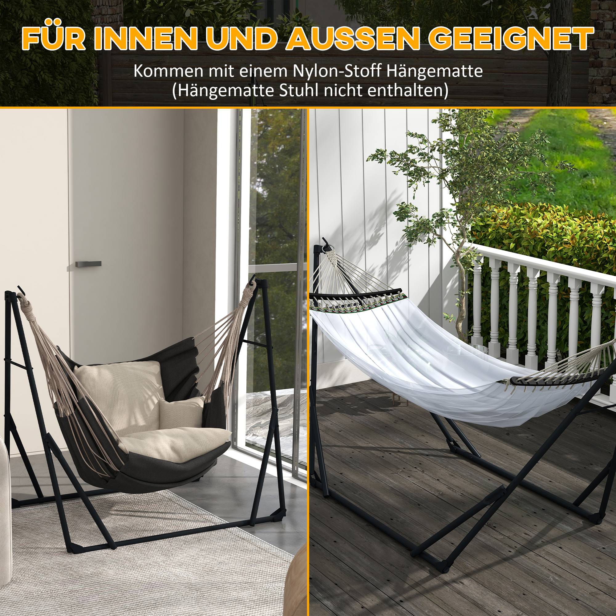 Support hamac 2-en-1 métal extérieur avec toile nylon pliable 263x89cm blanc - ComfortXL Outdoor Living - Image 9