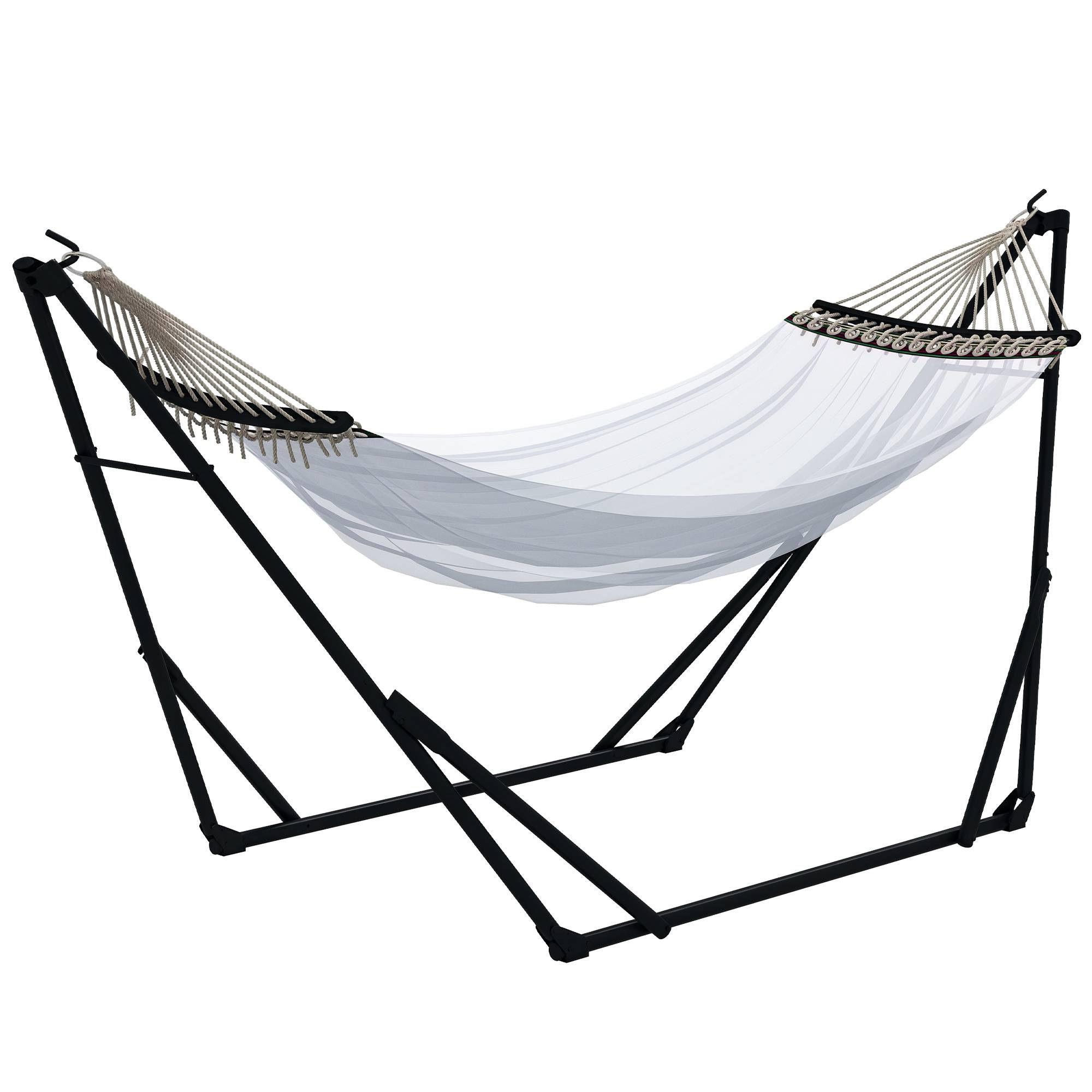 Support hamac 2-en-1 métal extérieur avec toile nylon pliable 263x89cm blanc - ComfortXL Outdoor Living - Image 1