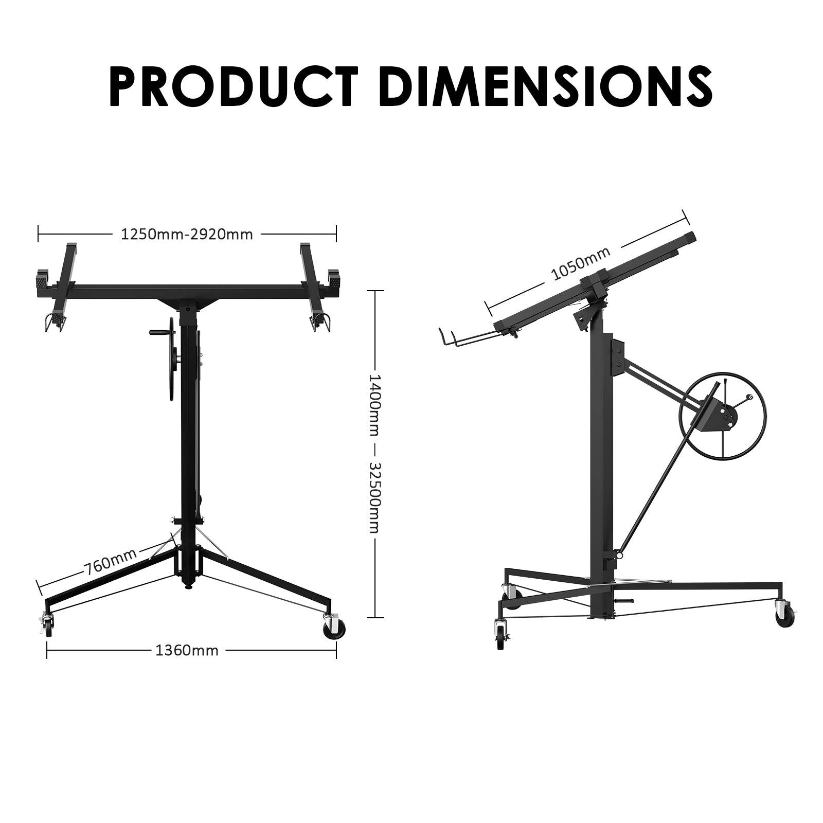 Grue à plaques de plâtre XXL – Charge maximale 68 kg, hauteur réglable 140–325 cm, couleur noire - Image 2