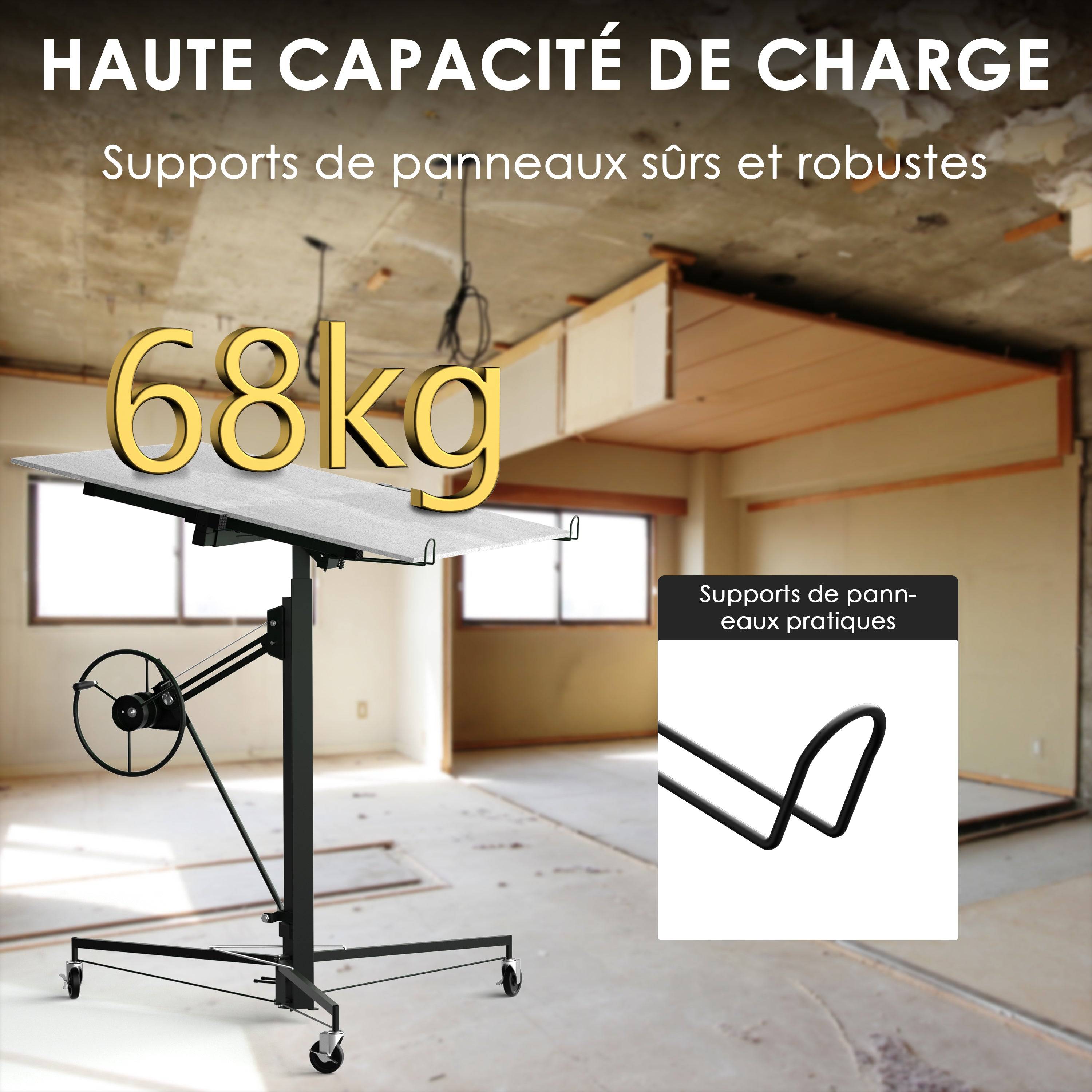 Grue à plaques de plâtre XXL – Charge maximale 68 kg, hauteur réglable 140–325 cm, couleur noire - Image 6