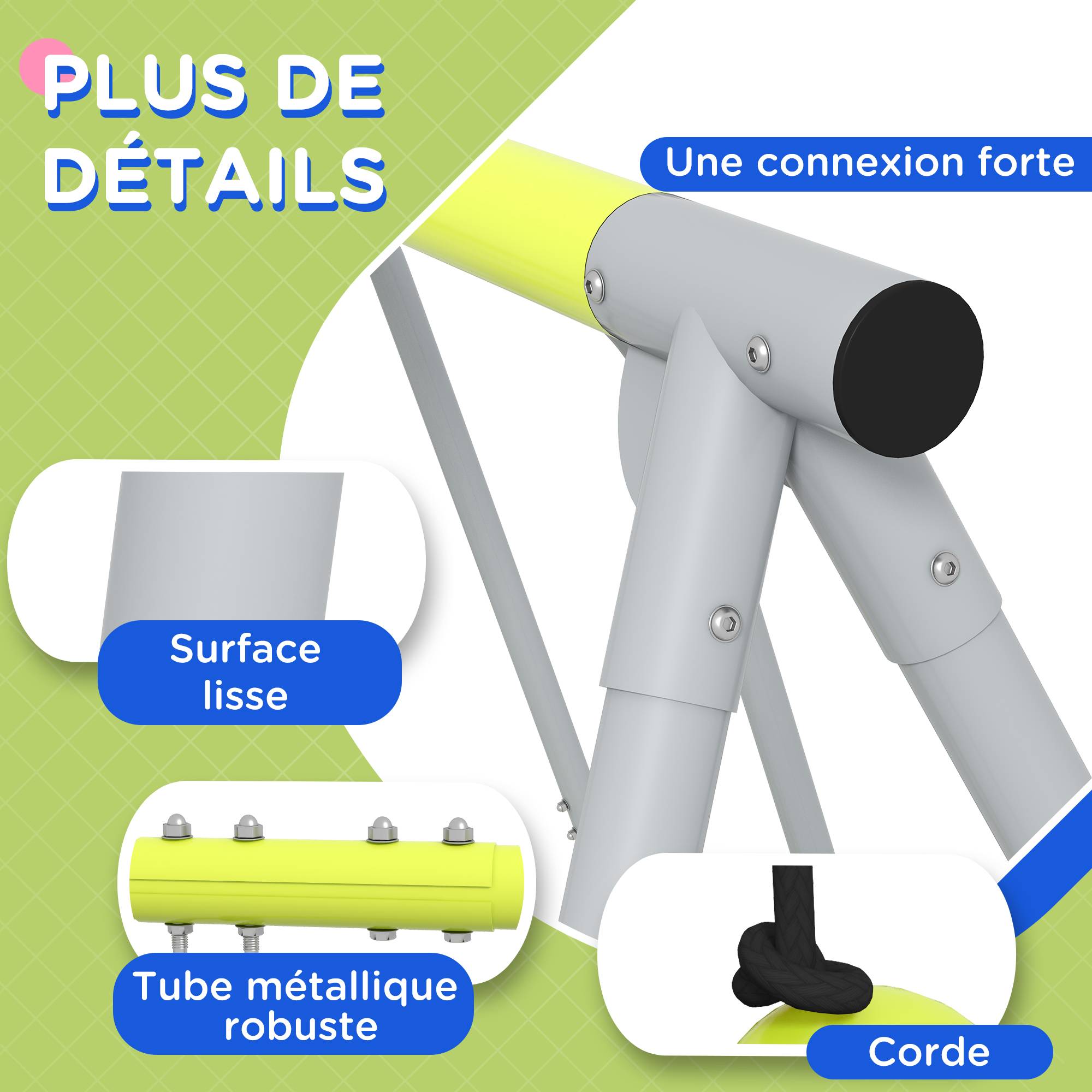 3 en 1 balançoire portique enfant avec 2 face à face et 1 siège de balançoire charge max. 225 kg vert - Image 9