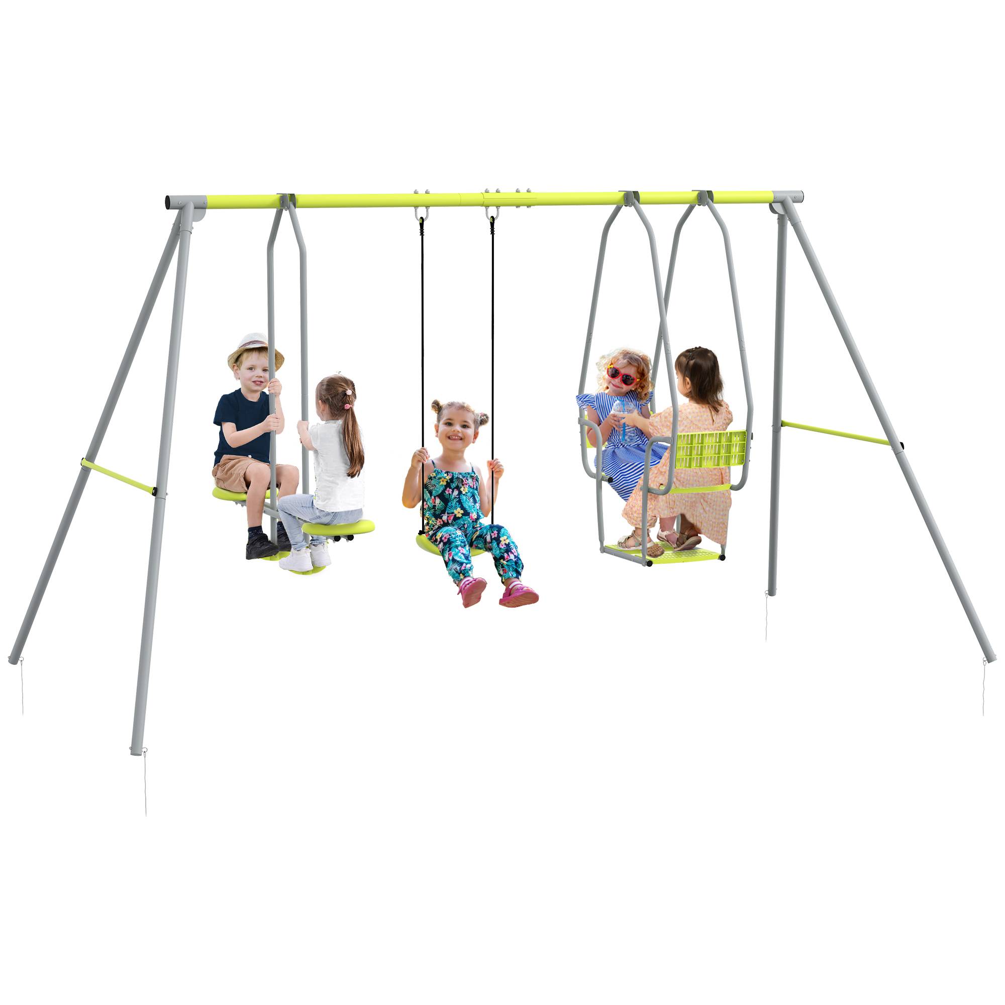 3 en 1 balançoire portique enfant avec 2 face à face et 1 siège de balançoire charge max. 225 kg vert - Image 1