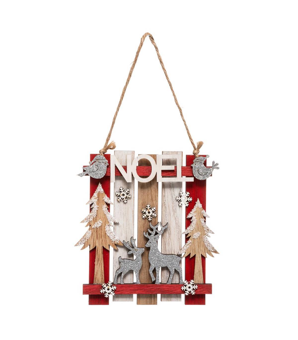 Fééric Lights & Christmas - Sujet de Noël à suspendre Mini Pancarte décorée en bois
