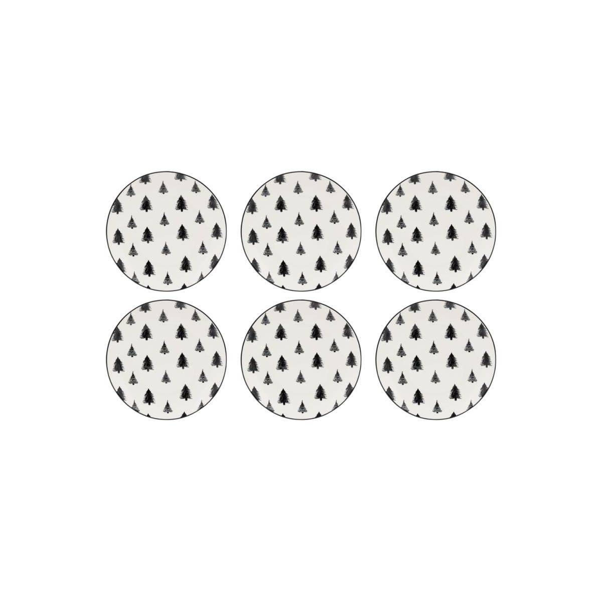 Aubry Gaspard - Vaisselle sapin en porcelaine noires et blanches (lot de 6) Assiette Ø19 - Image 1