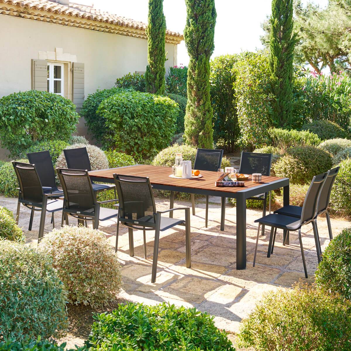 Hesperide - Table de jardin rectangulaire "Paradize" noyer & graphite 10 places en aluminium - Hespéride - Image 1