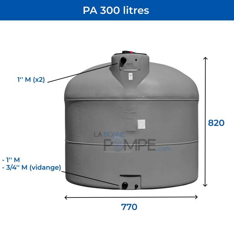 Cuve récupération eau de pluie 300L - Réservoir aérien cylindrique Gris - Polyéthylène - ELBI PA - Image 2