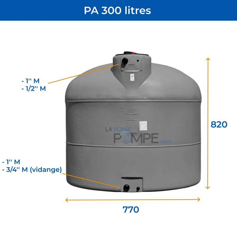 Cuve récupération eau de pluie 300L - Réservoir aérien cylindrique Gris - Polyéthylène - ELBI PA - Image 2