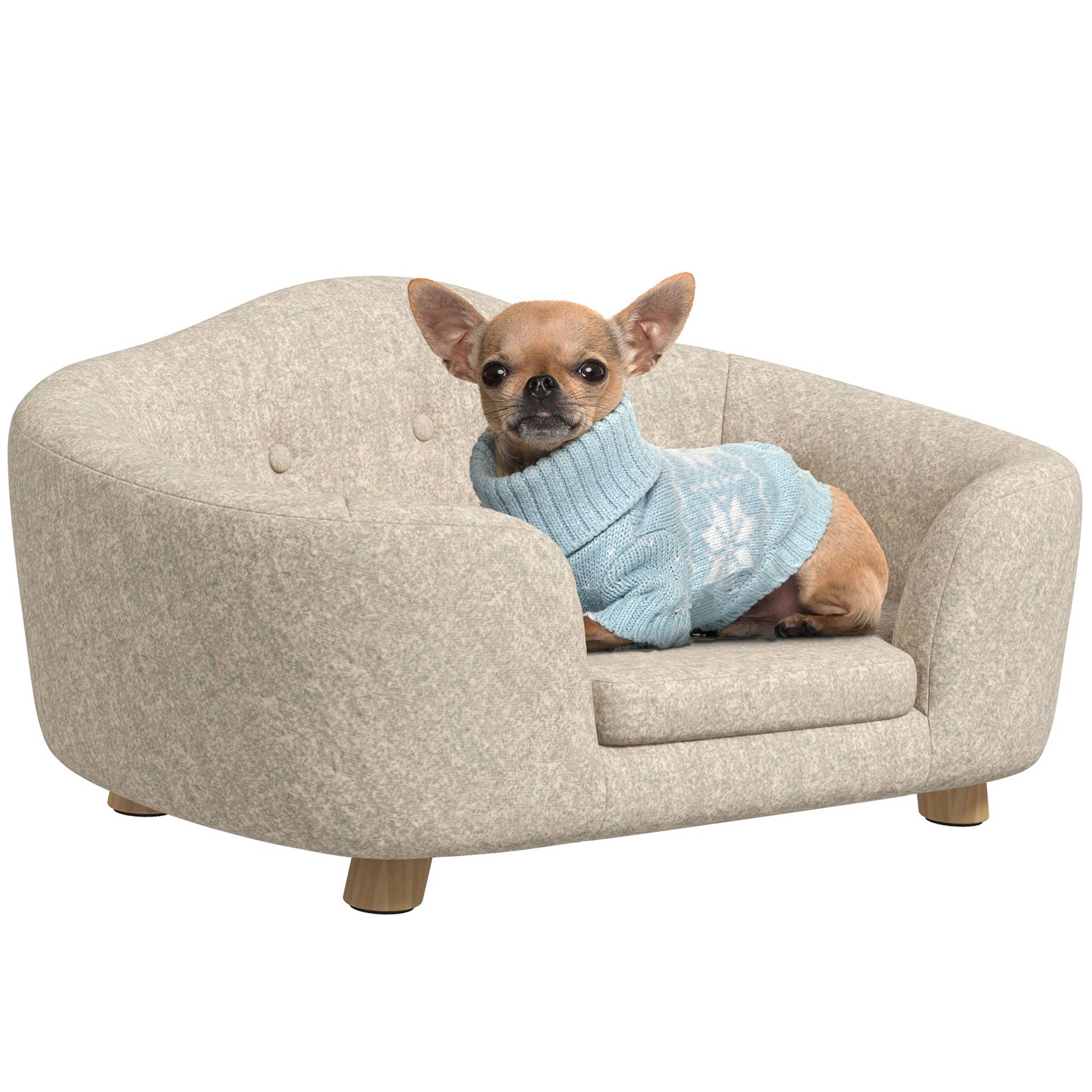 Sans Marque - Canapé animal tapis chien lit canapé chat coussin poche arrière mousse pin blanc crème 70x47x30 cm - Image 1