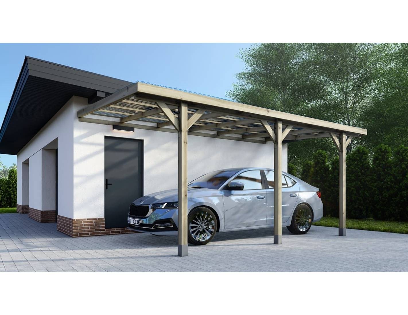 Altanka - Carport, abri de voiture 3x5.24 m - 15 m2 - couverture PVC - CAR7-2PVCTR - ALTANKA - Image 1