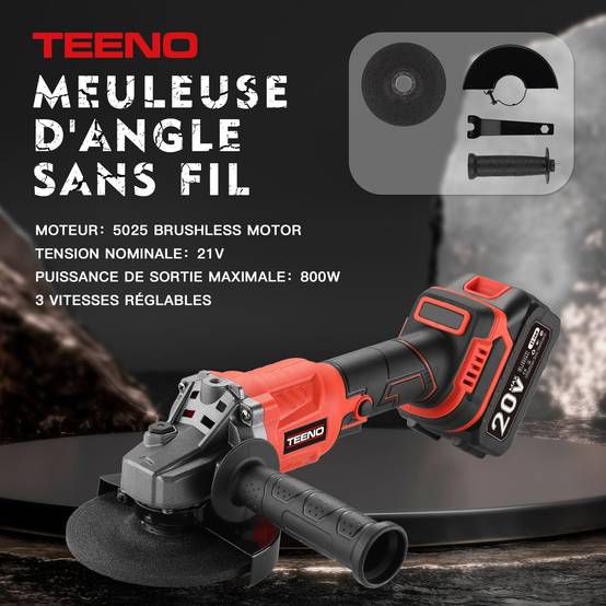 Teeno - Ensemble d'outils 3 pièces 20 V (meuleuse d'angle lithium-ion + perceuse sans mandrin + perceuse à percussion), 2 batteries 3 Ah - Image 2