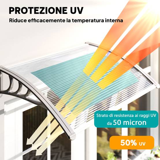 Auvent marquise polycarbonate pour porte et fenêtre protection UV 100x75 cm argent - ComfortXL Outdoor Living - Image 6