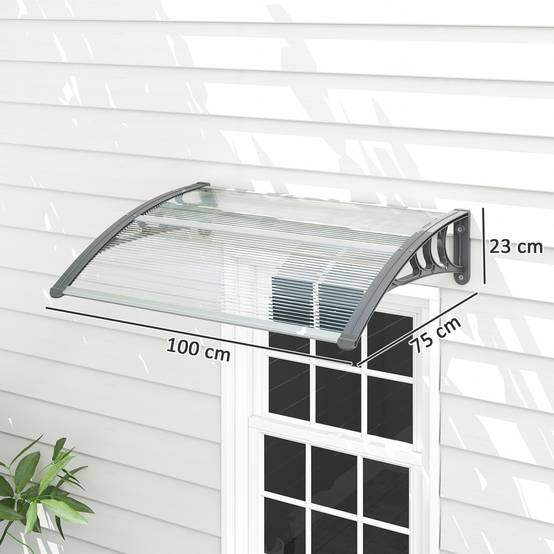 Auvent marquise polycarbonate pour porte et fenêtre protection UV 100x75 cm argent - ComfortXL Outdoor Living - Image 5