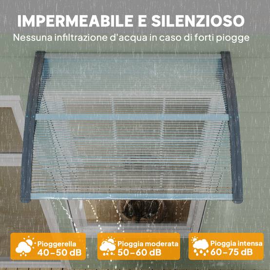 Auvent marquise polycarbonate pour porte et fenêtre protection UV 100x75 cm argent - ComfortXL Outdoor Living - Image 7