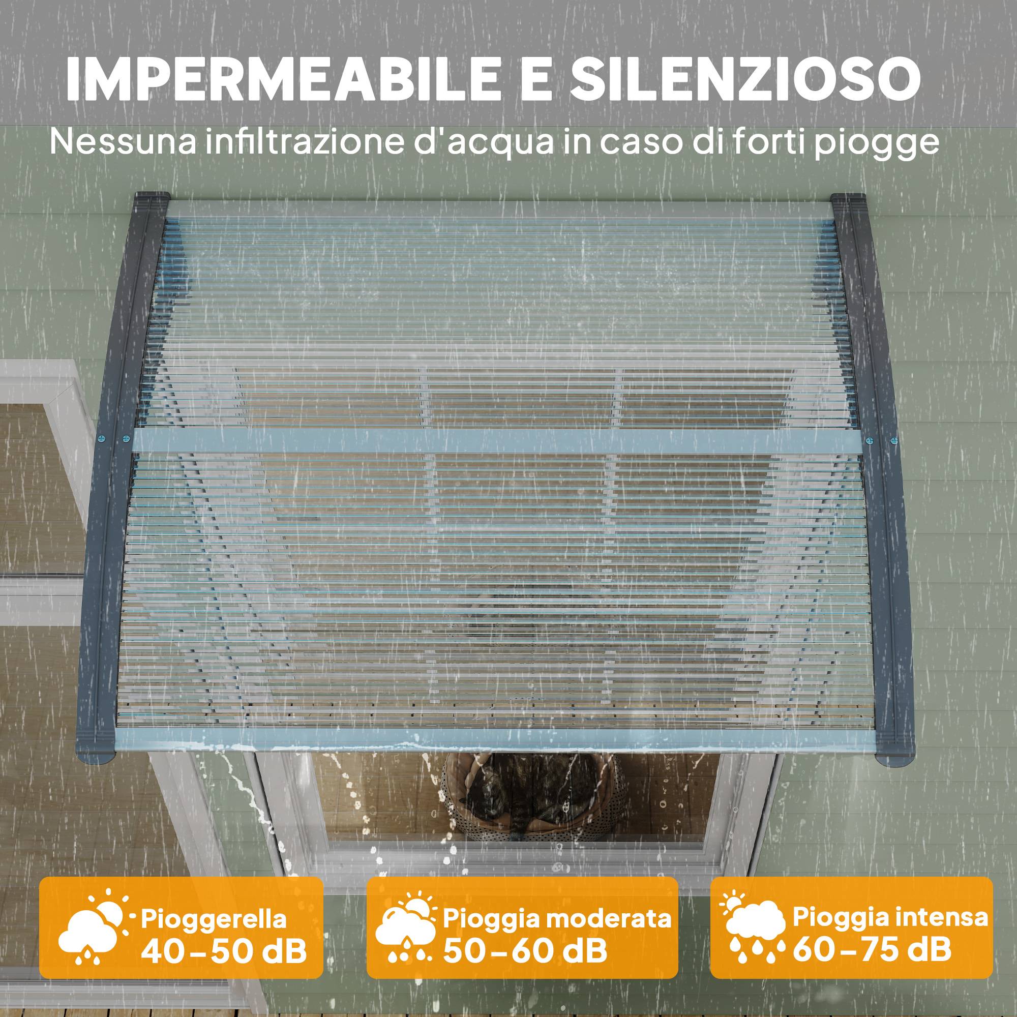 Auvent marquise polycarbonate pour porte et fenêtre protection UV 100x75 cm argent - ComfortXL Outdoor Living - Image 7
