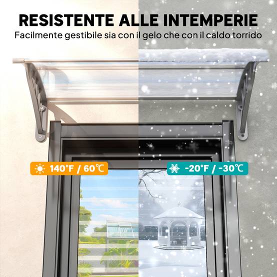 Auvent marquise polycarbonate pour porte et fenêtre protection UV 100x75 cm argent - ComfortXL Outdoor Living - Image 8