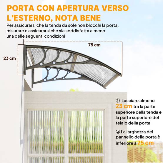 Auvent marquise polycarbonate pour porte et fenêtre protection UV 100x75 cm argent - ComfortXL Outdoor Living - Image 9