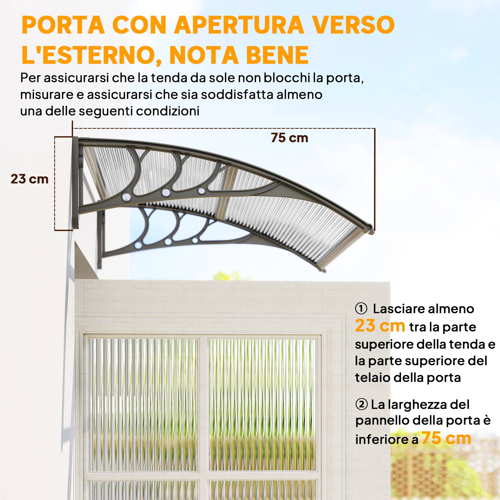 Auvent marquise polycarbonate pour porte et fenêtre protection UV 100x75 cm argent - ComfortXL Outdoor Living - Image 9