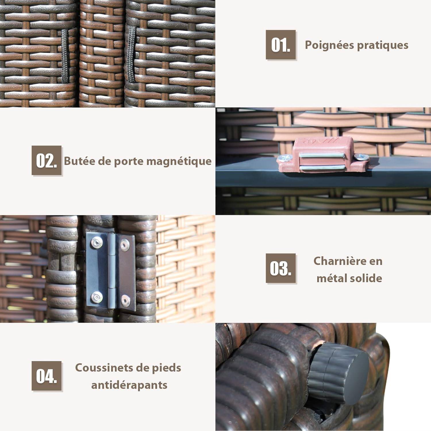 Coffre de Rangement Jardin 335L en Rotin PE, Charge 120 kg, avec 2 Etagères 115 x 60 x 65 CM Marron - Image 2