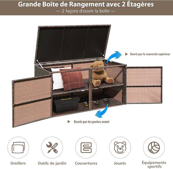 Coffre de Rangement Jardin 335L en Rotin PE, Charge 120 kg, avec 2 Etagères 115 x 60 x 65 CM Marron - Image 4