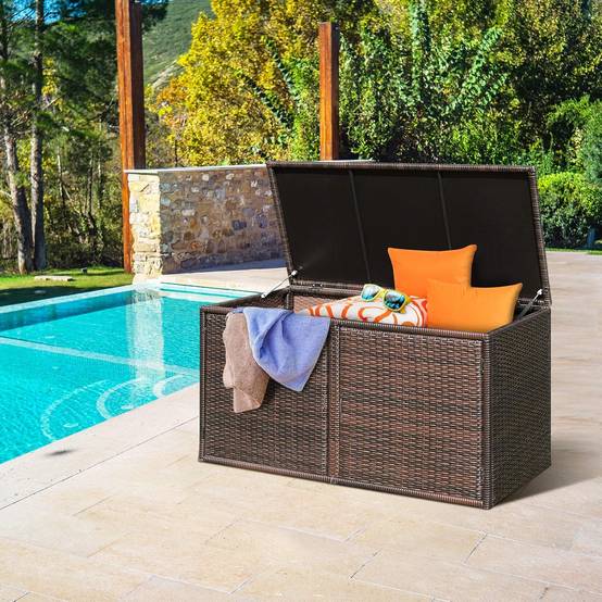 Coffre de Rangement Jardin 335L en Rotin PE, Charge 120 kg, avec 2 Etagères 115 x 60 x 65 CM Marron - Image 5