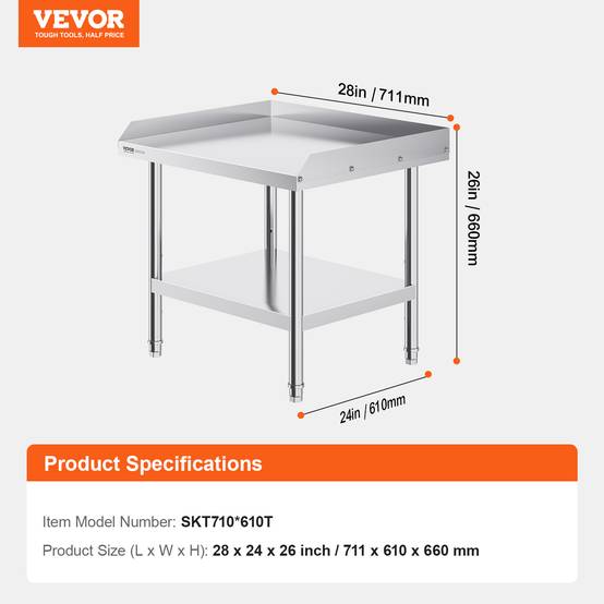 Vevor - VEVOR Table de Travail en Inox Table de Préparation sur Roulettes 71,1x61x66 cm - Image 7