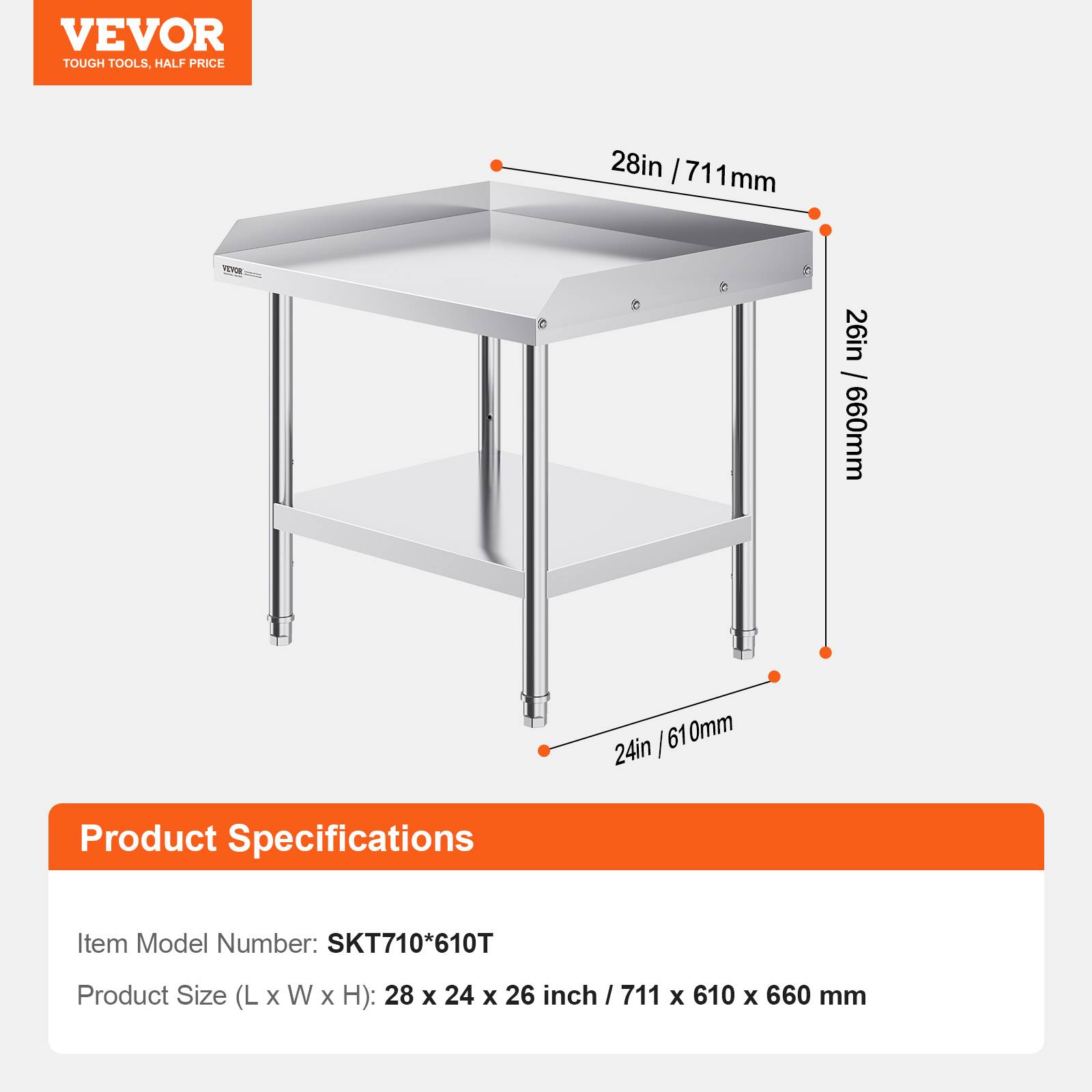 Vevor - VEVOR Table de Travail en Inox Table de Préparation sur Roulettes 71,1x61x66 cm - Image 7
