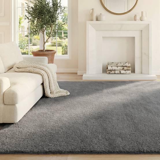 Sans Marque - Tapis salon 160x120 cm poils longs lavable machine antidérapant fausse fourrure gris clair - Image 2
