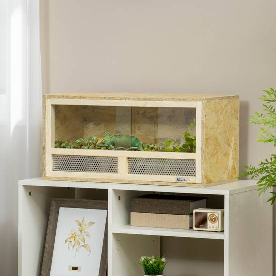 Terrarium Reptiles Bois OSB Maison Portes Verre Coulissantes 60x29cm - ComfortXL Outdoor Living - Image 3