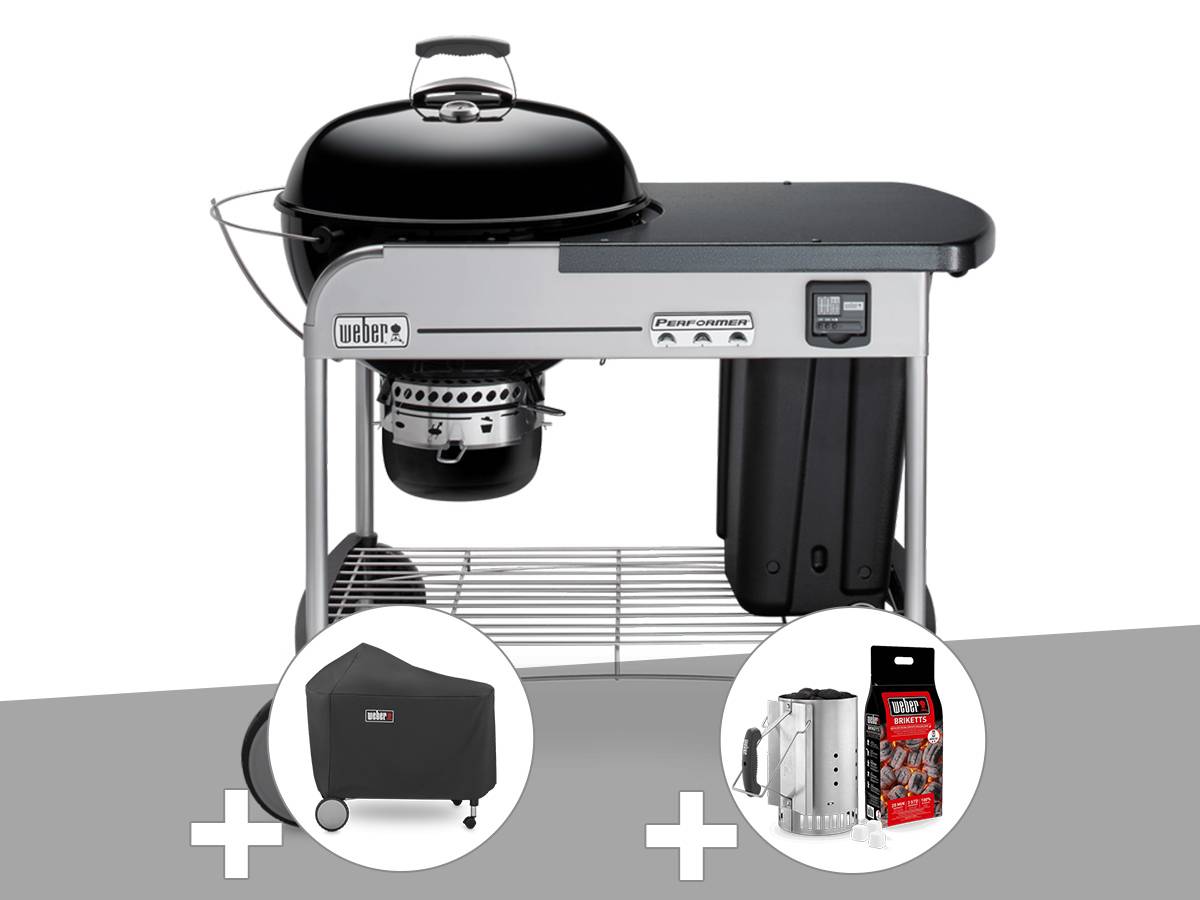 Weber - Barbecue à charbon Weber Performer Premium GBS 57 cm Noir + Housse + Kit Cheminée
