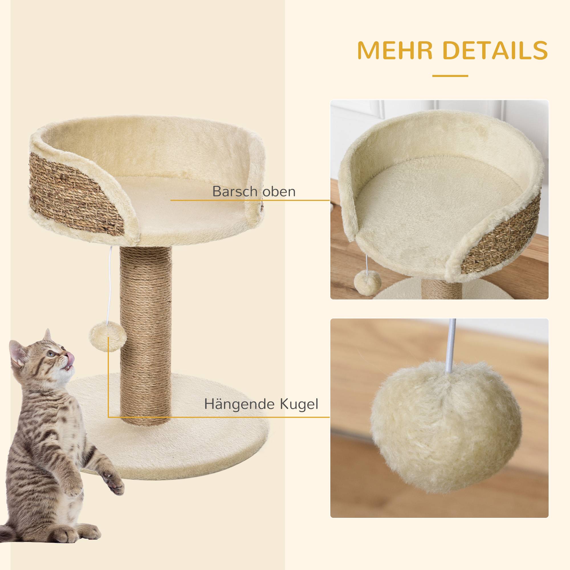 Arbre à chat jute et peluche naturel et blanc crème 40 x 40 x 49 cm - PANGIVO - Image 7
