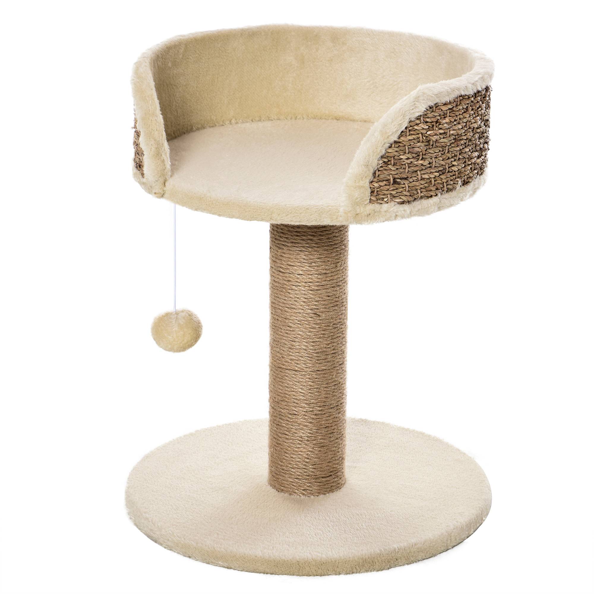 Arbre à chat jute et peluche naturel et blanc crème 40 x 40 x 49 cm - PANGIVO - Image 2