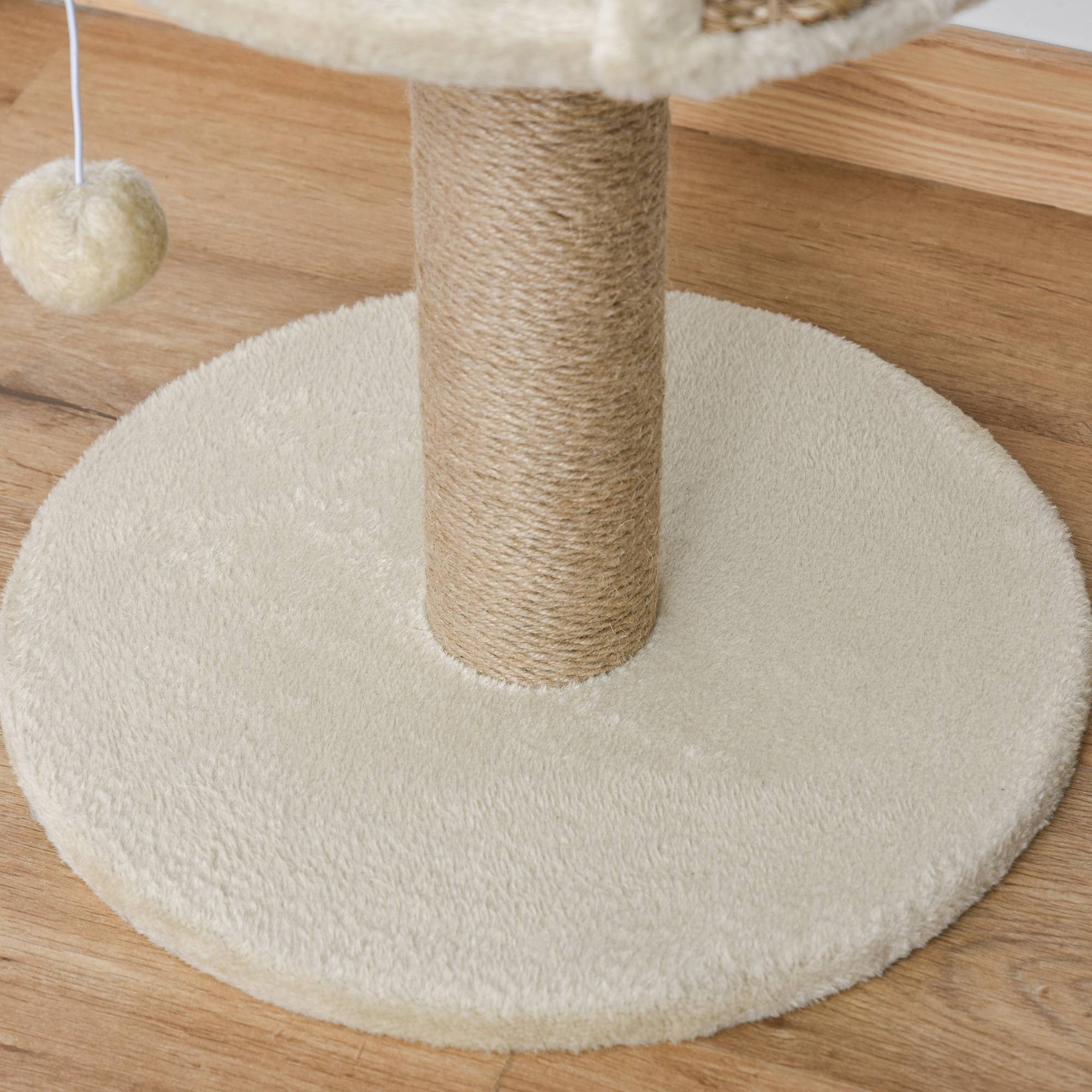 Arbre à chat jute et peluche naturel et blanc crème 40 x 40 x 49 cm - PANGIVO - Image 10