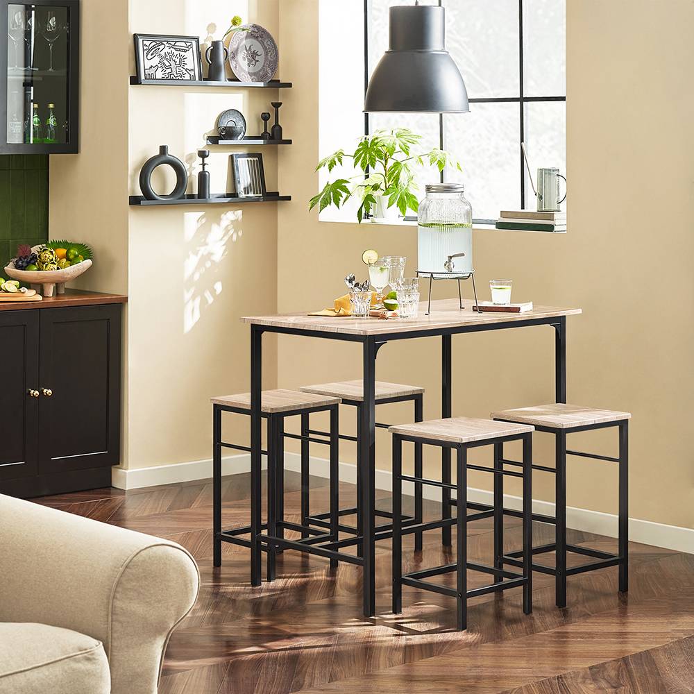 Sobuy - Set de 1 Table + 4 Tabourets Ensemble Table de Bar Bistrot + 4 Tabourets avec Repose-Pieds Table Haute Cuisine L100 x I 60 x H 87cm SoBuy - Image 9