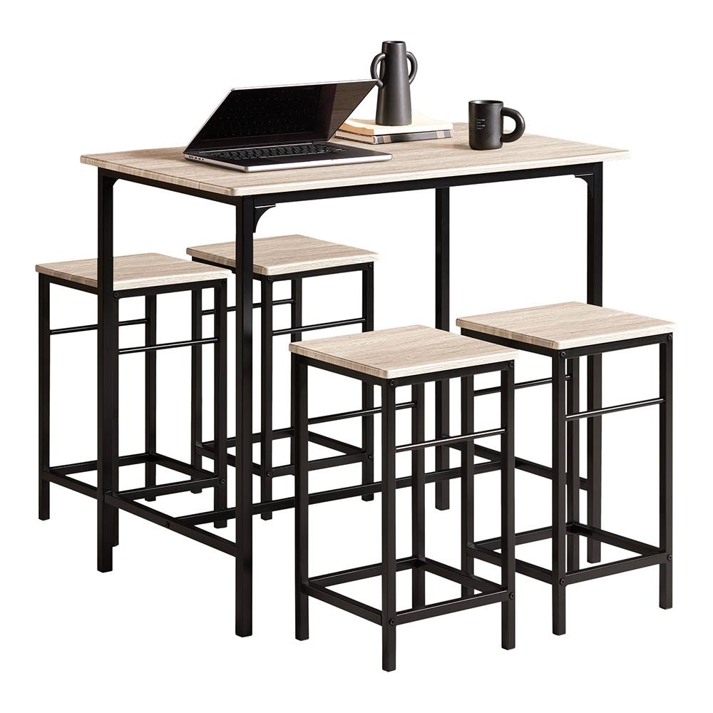 Sobuy - Set de 1 Table + 4 Tabourets Ensemble Table de Bar Bistrot + 4 Tabourets avec Repose-Pieds Table Haute Cuisine L100 x I 60 x H 87cm SoBuy - Image 1