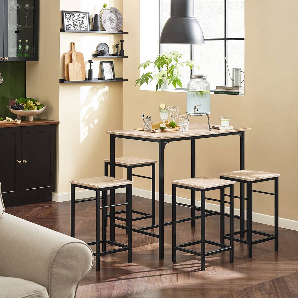 Sobuy - Set de 1 Table + 4 Tabourets Ensemble Table de Bar Bistrot + 4 Tabourets avec Repose-Pieds Table Haute Cuisine L100 x I 60 x H 87cm SoBuy - Image 10