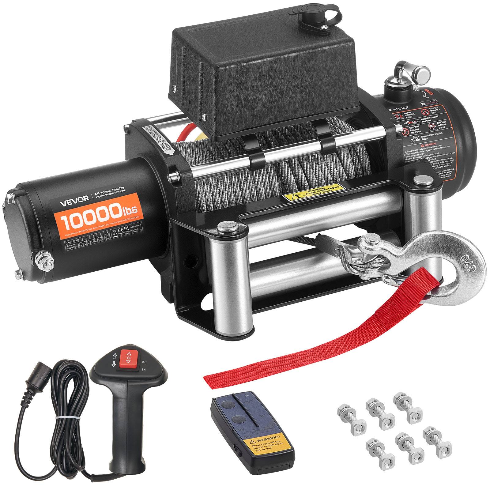 Vevor - VEVOR Treuil électrique 12 V 4 500 kg, câble acier Ø 8,3 mm x 19,8 m, télécommandes filaire et sans fil, IP55, pour SUV et tout-terrain