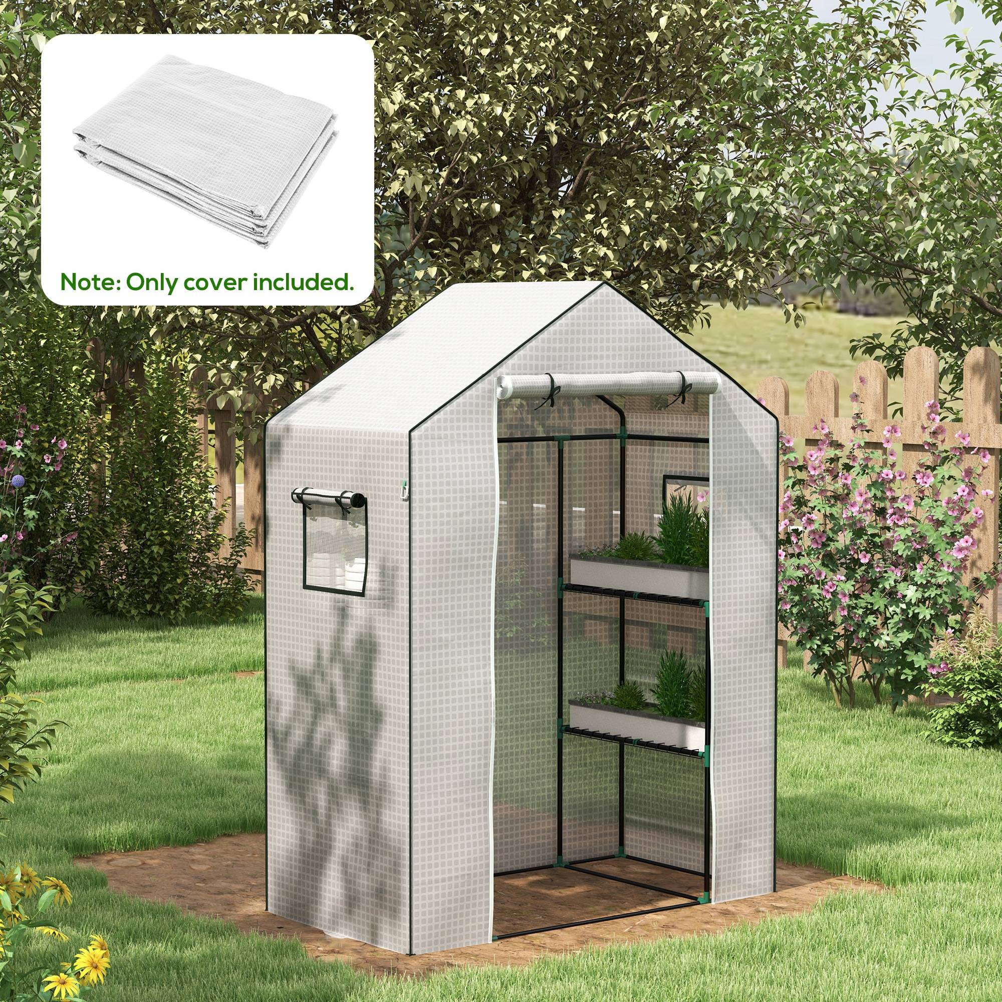 Outsunny - Bâche de remplacement serre dim. 140L x 73l x 190H cm - 2 fenêtres, porte zippée enroulable - PE blanc - Outsunny - Image 2