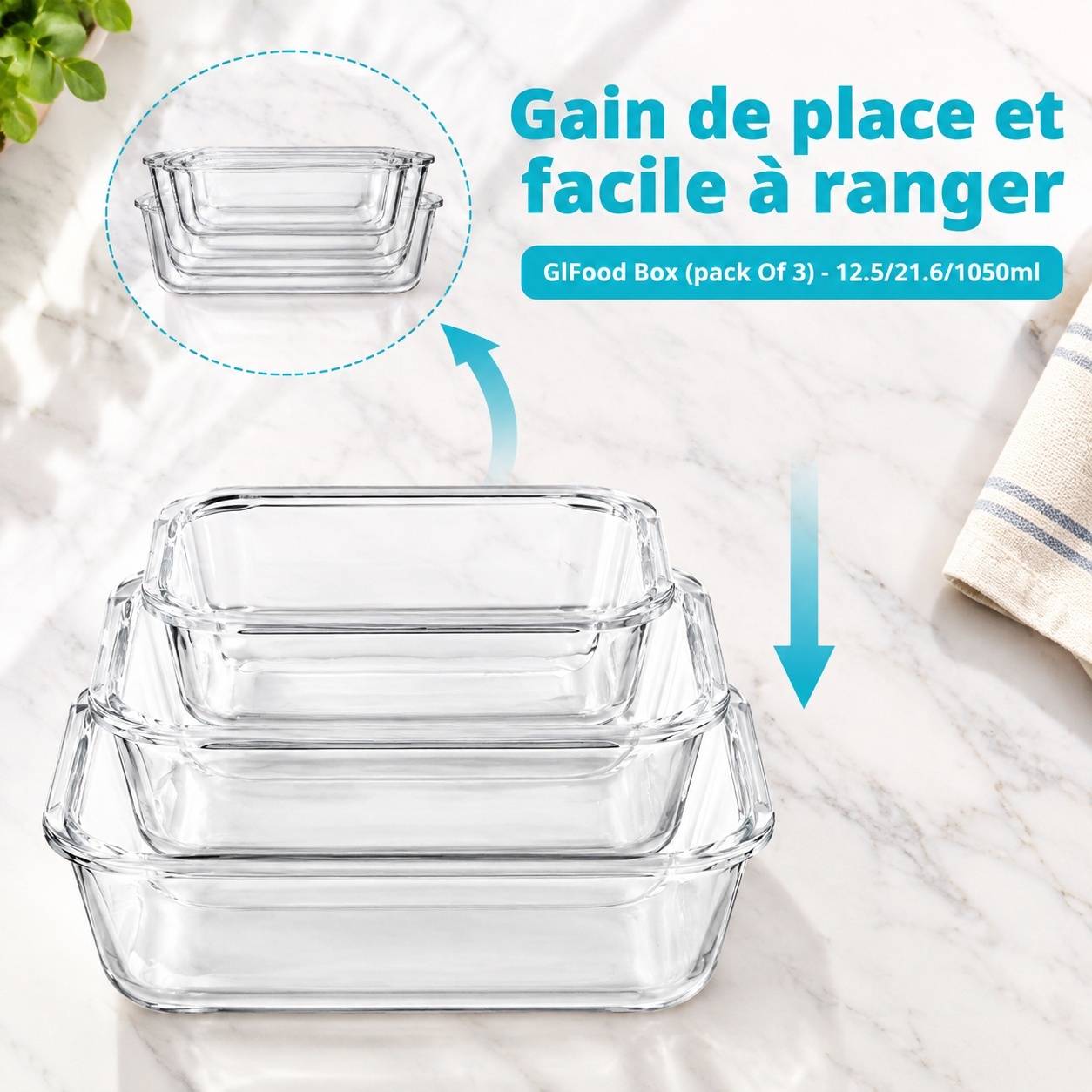 Lot de 3 Boîtes de Conservation en Verre Borosilicate Empilables - Image 6
