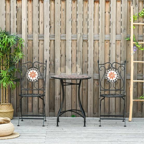 Ensemble de jardin 3 pièces avec 2 chaises pliantes et 1 petite table, métal et céramique - Image 3