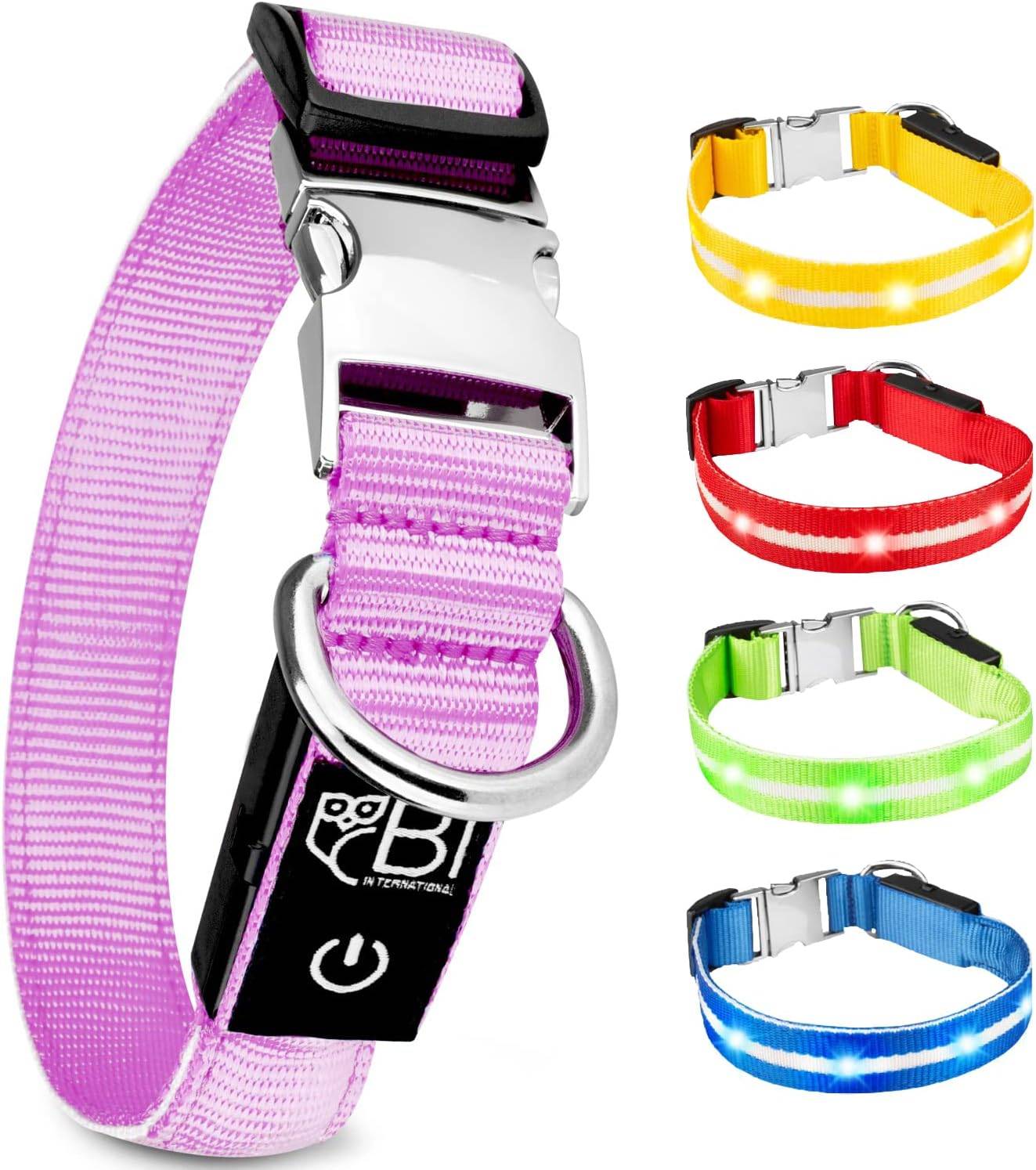 Bi International - Collier Lumineux pour Chien - Rechargeable par USB - Nylon renforcé - Haute Qualité, Stabilité & Sécurité (rosé, L) – BI International - Image 1