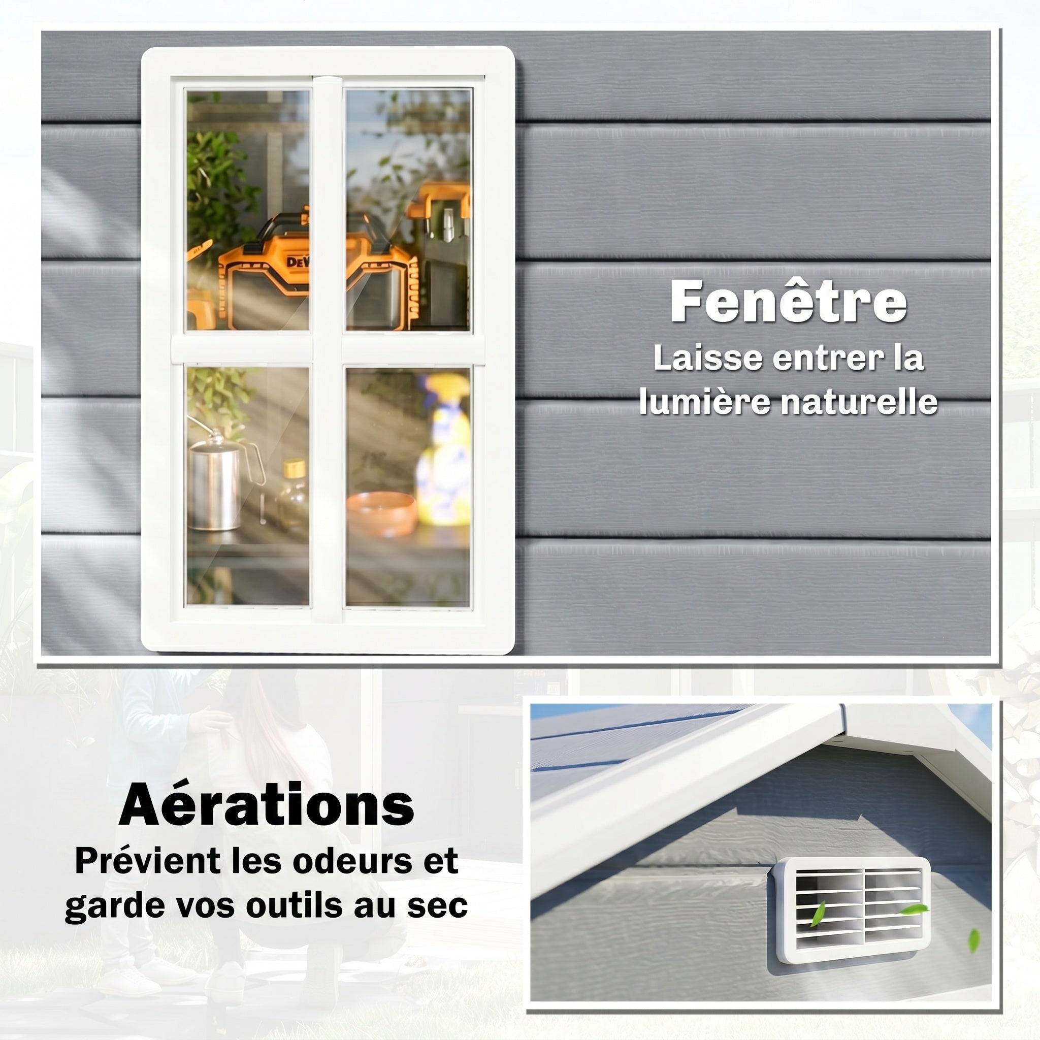 Helloshop26 - Abri de jardin cabanon rangement pour outils 183 x 134 x 210 cm grande capacité ventilation moderne épuré en PP gris - Image 5