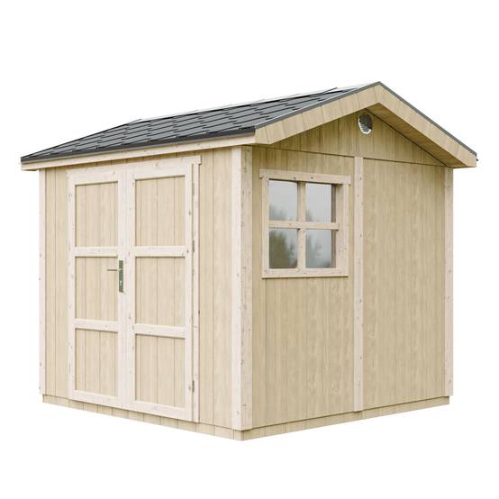 Timbela - Abri de Jardin Qualité Premium 5,9 m² - H252x250x294 cm avec un sol et des bardeaux bitumineuxs - Timbela M913A-CAVERN STEEL - Image 3