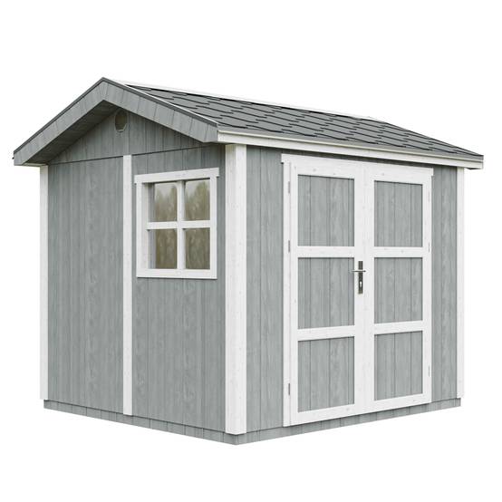 Timbela - Abri de Jardin Qualité Premium 5,9 m² - H252x250x294 cm avec un sol et des bardeaux bitumineuxs - Timbela M913A-CAVERN STEEL - Image 1