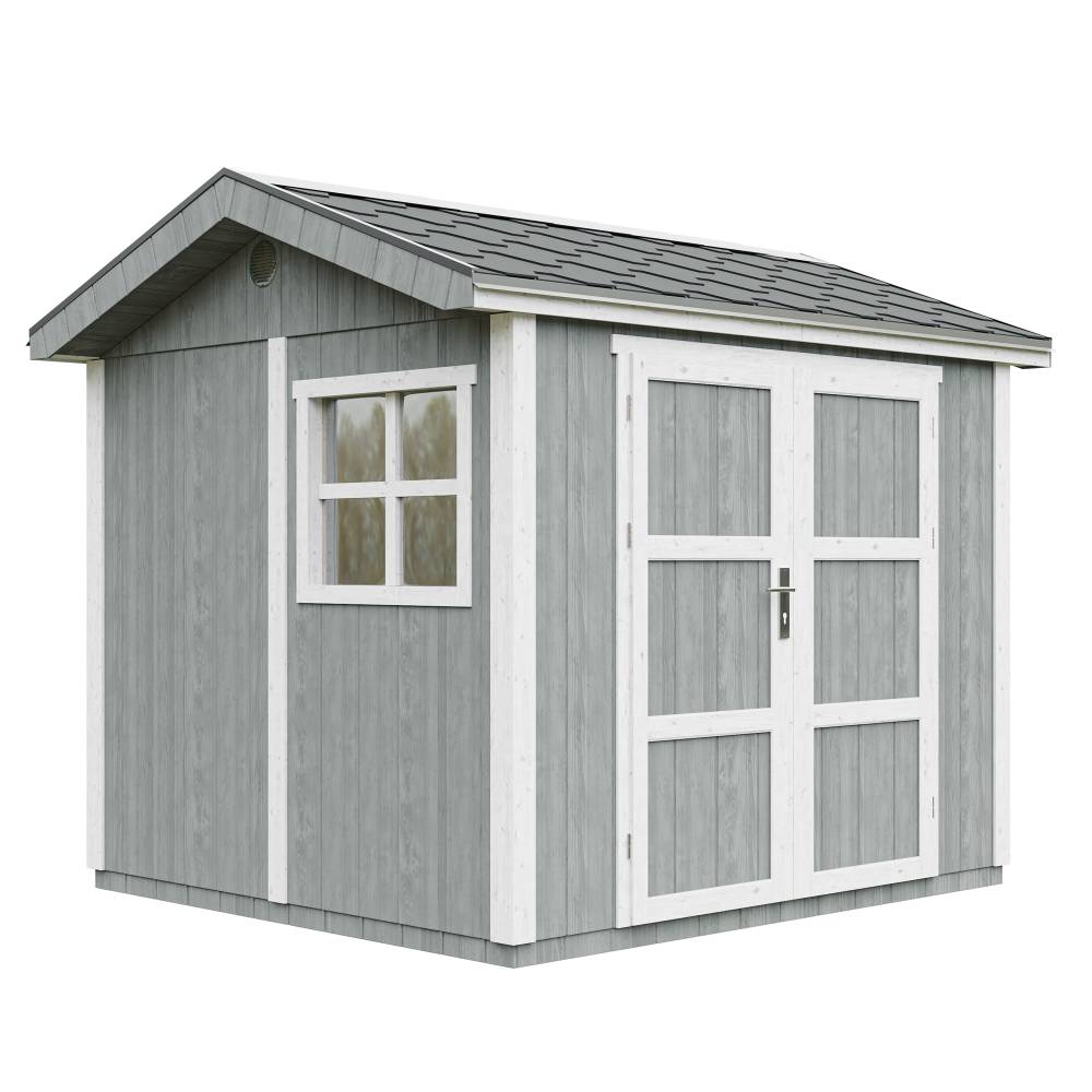 Timbela - Abri de Jardin Qualité Premium 5,9 m² - H252x250x294 cm avec un sol et des bardeaux bitumineuxs - Timbela M913A-CAVERN STEEL - Image 1
