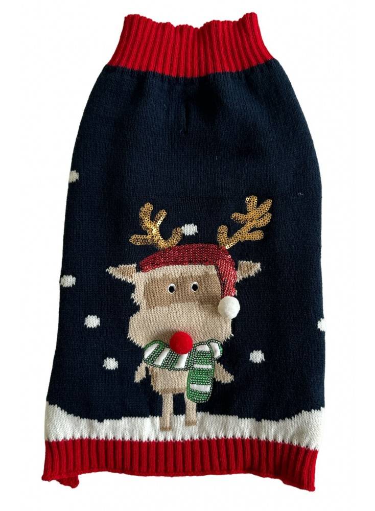 Pull noel brode renne-pour chien- deguisement tricote  taille L - Mon Ami Luki - Image 1