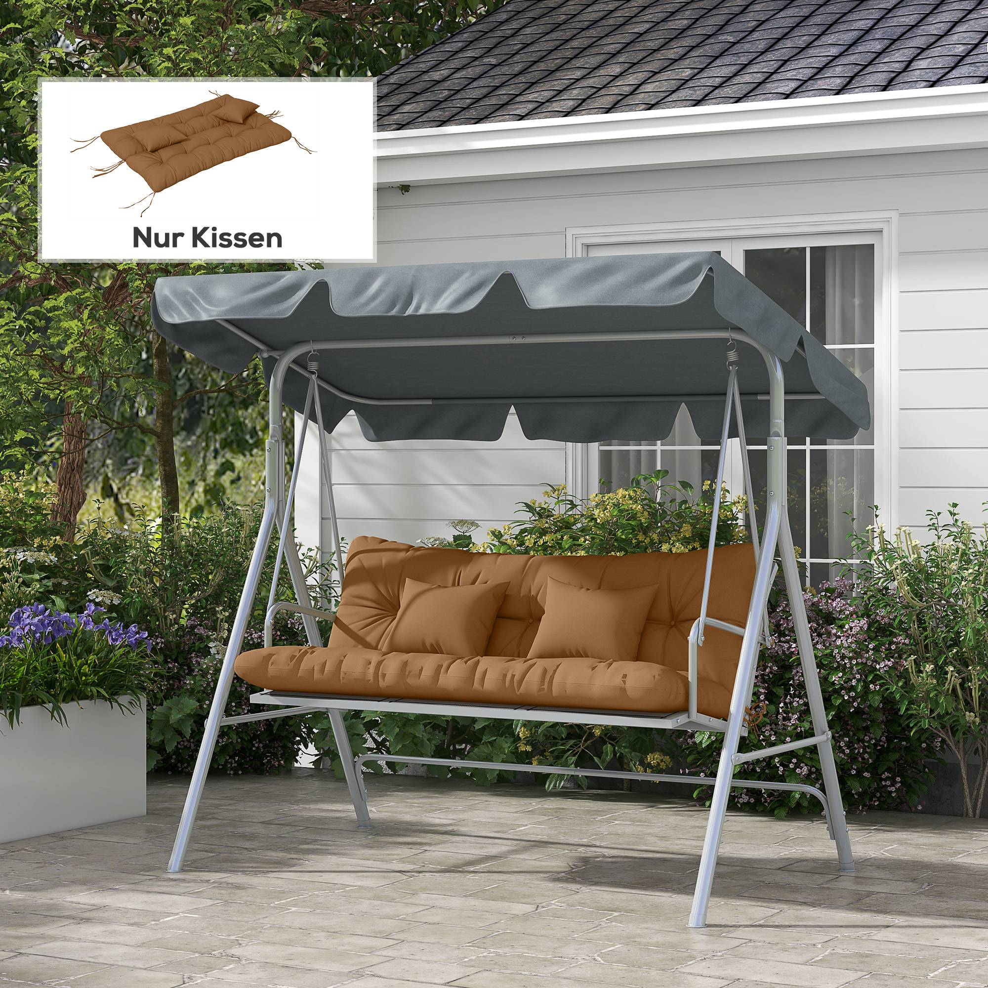 Lot de 4 coussins d'assise, 150 x 50 cm, imperméables, avec attaches, 10 cm d'épaisseur, couleur beige. - Image 3