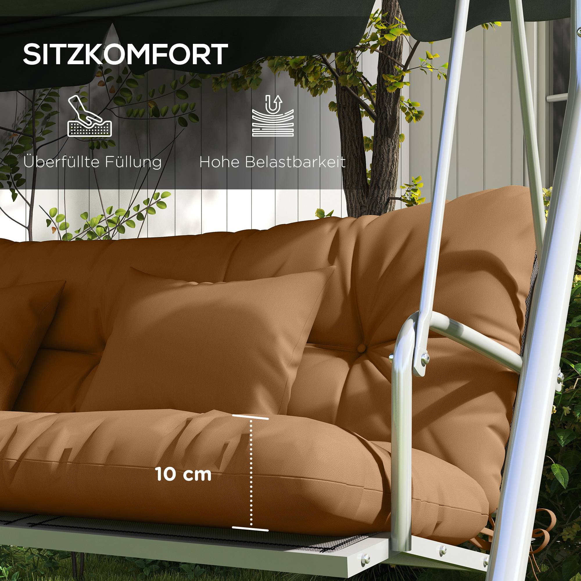 Lot de 4 coussins d'assise, 150 x 50 cm, imperméables, avec attaches, 10 cm d'épaisseur, couleur beige. - Image 8