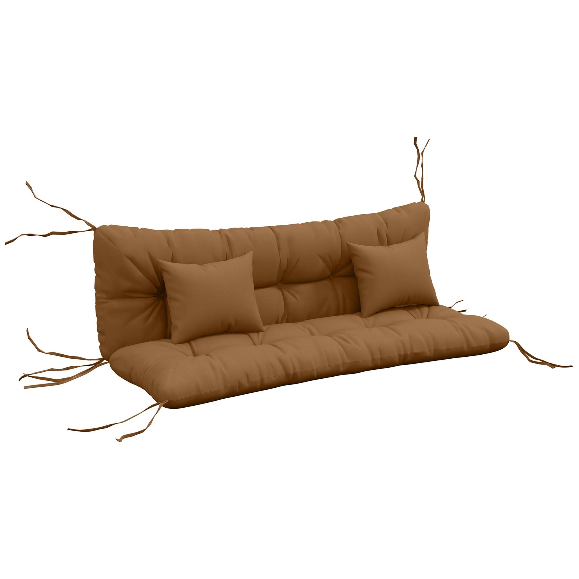 Lot de 4 coussins d'assise, 150 x 50 cm, imperméables, avec attaches, 10 cm d'épaisseur, couleur beige. - Image 1