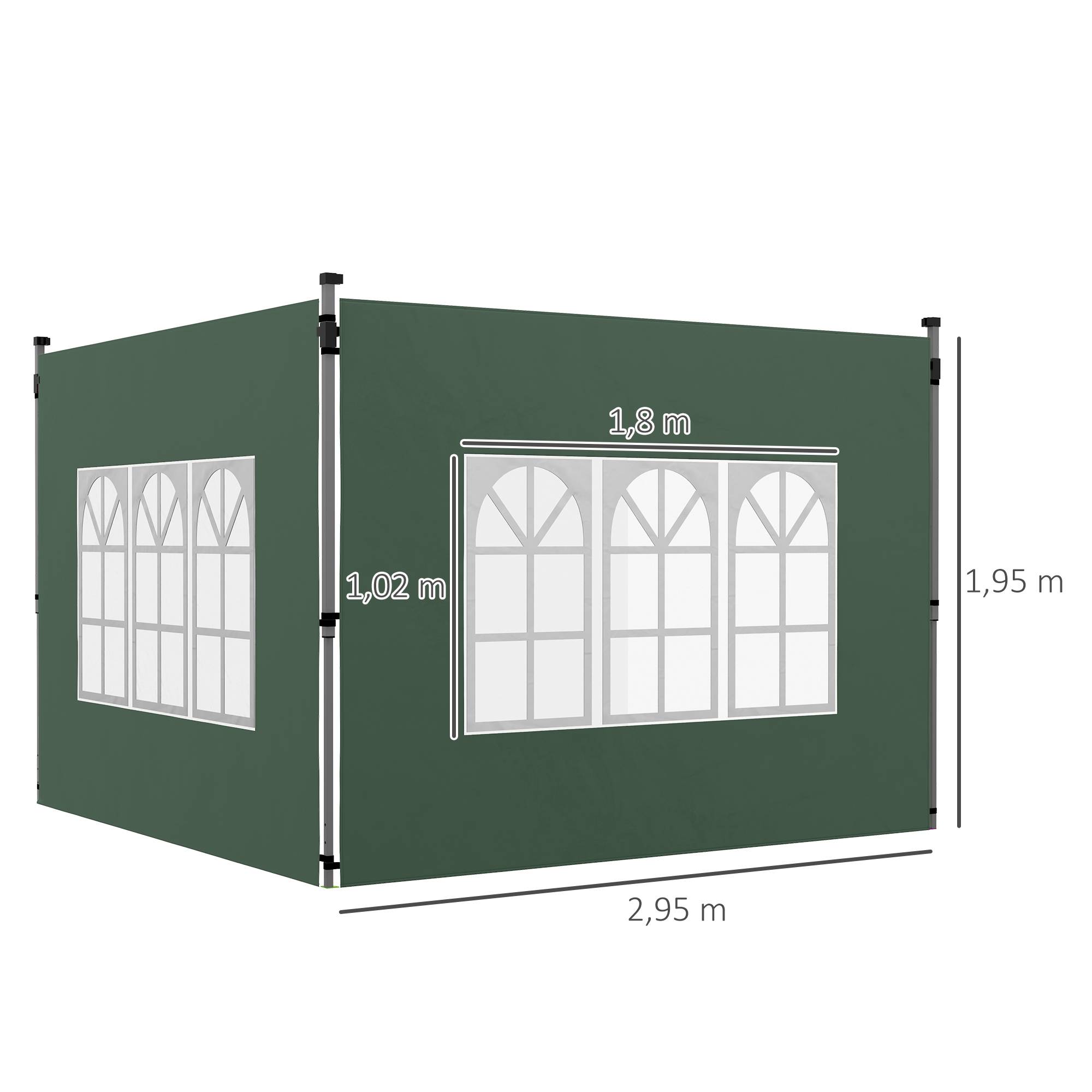 Lot 2 panneaux latéraux tonnelle 3x3/3x4 m paroi fenêtre étanche vert - Image 5